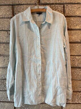 Brooks Brothers Womens Light Blue 100% Linen Button-Down Shirt Size 12 Baird McN